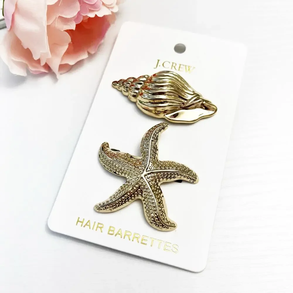 NEW J. Crew Factory Gold Tone Shell & Starfish Hair Barrettes
